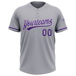 Custom Name and Number Personalized Unisex Softball Jersey - Gray Purple White Two-Button Design Personalized Gray Purple-White