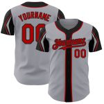 Custom Personalized Baseball Jersey - Gray Red Black, Choose Name & Number, Authentic Team Colors Personalized Gray Red-Black
