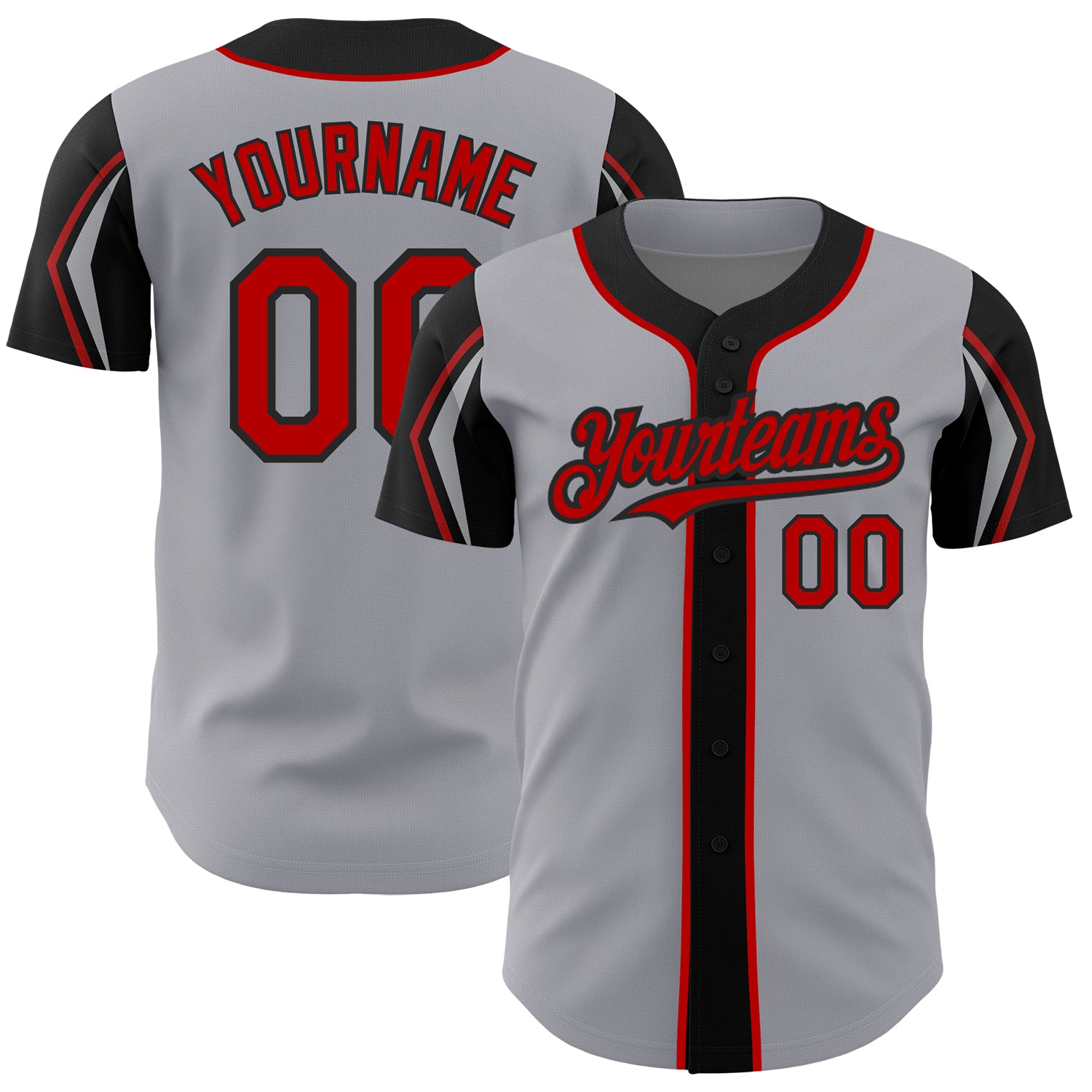 Custom Personalized Baseball Jersey - Gray Red Black, Choose Name & Number, Authentic Team Colors Personalized Gray Red-Black