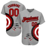 Custom Name Number Baseball Jersey - Personalized 3D Pattern Dart Board Target Gray Red Black Design Personalized Gray Red-Black