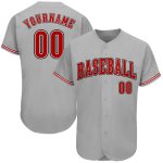 Customizable Authentic Baseball Jersey in Gray Red-Black Colors Personalized Gray Red-Black Authentic Baseball Jersey