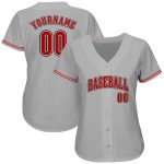 Customizable Authentic Baseball Jersey in Gray Red-Black Colors Personalized Gray Red-Black Authentic Baseball Jersey