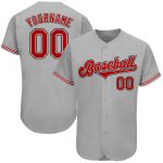 Custom Name and Number Personalized Gray Red-Black Baseball Jersey - Authentic Team Gear Personalized Gray Red-Black Authentic