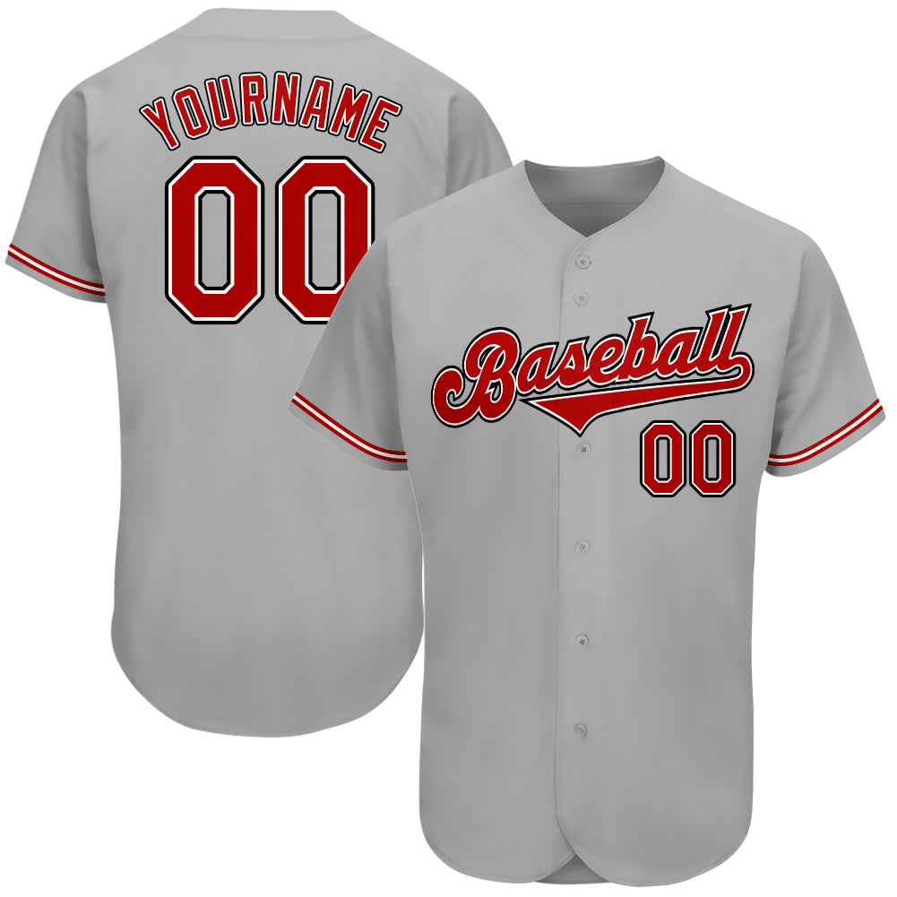Custom Name and Number Personalized Gray Red-Black Baseball Jersey - Authentic Team Gear Personalized Gray Red-Black Authentic