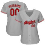 Custom Name and Number Personalized Gray Red-Black Baseball Jersey - Authentic Team Gear Personalized Gray Red-Black Authentic