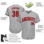 Customizable Authentic Baseball Jersey in Gray Red-Black Colors Personalized Gray Red-Black Authentic Baseball Jersey