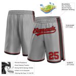 Custom Basketball Shorts with Personalized Name and Number in Gray Red-Black - Authentic Team Sports Gear Personalized Gray