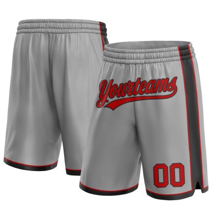 Custom Basketball Shorts with Personalized Name and Number in Gray Red-Black - Authentic Team Sports Gear Personalized Gray