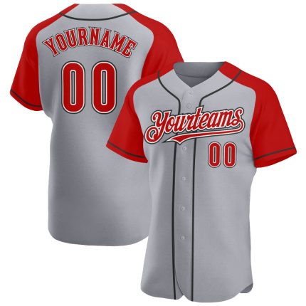 Custom Name and Number Personalized Gray Red-Black Baseball Jersey with Authentic Raglan Sleeves Personalized Gray Red-Black