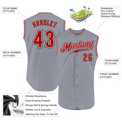 Personalized Red Black Gray Sleeveless Baseball Jersey for Men and Women Personalized Gray Red-Black Authentic Sleeveless