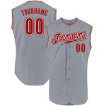 Personalized Red Black Gray Sleeveless Baseball Jersey for Men and Women Personalized Gray Red-Black Authentic Sleeveless
