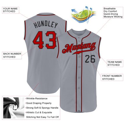 Custom Name and Number Baseball Jersey - Personalized Authentic Sleeveless Gray Red-Black Team Jersey Personalized Gray Red-Black