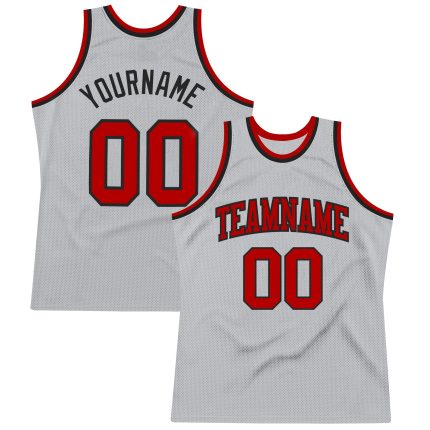 Authentic Personalized Gray Red-Black Basketball Jersey - Custom Throwback Design Personalized Gray Red-Black Authentic Throwback