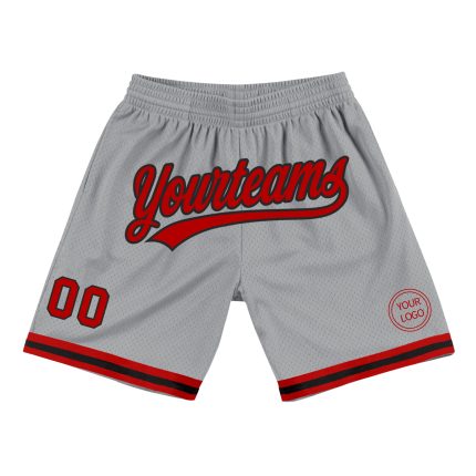 Personalized Authentic Basketball Shorts in Gray Red and Black Colorway Personalized Gray Red-Black Authentic Throwback Basketball