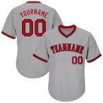 Personalized Custom Name Number Authentic Baseball Jersey Shirt - Gray Red-Black Rib-Knit Design Personalized Gray Red-Black