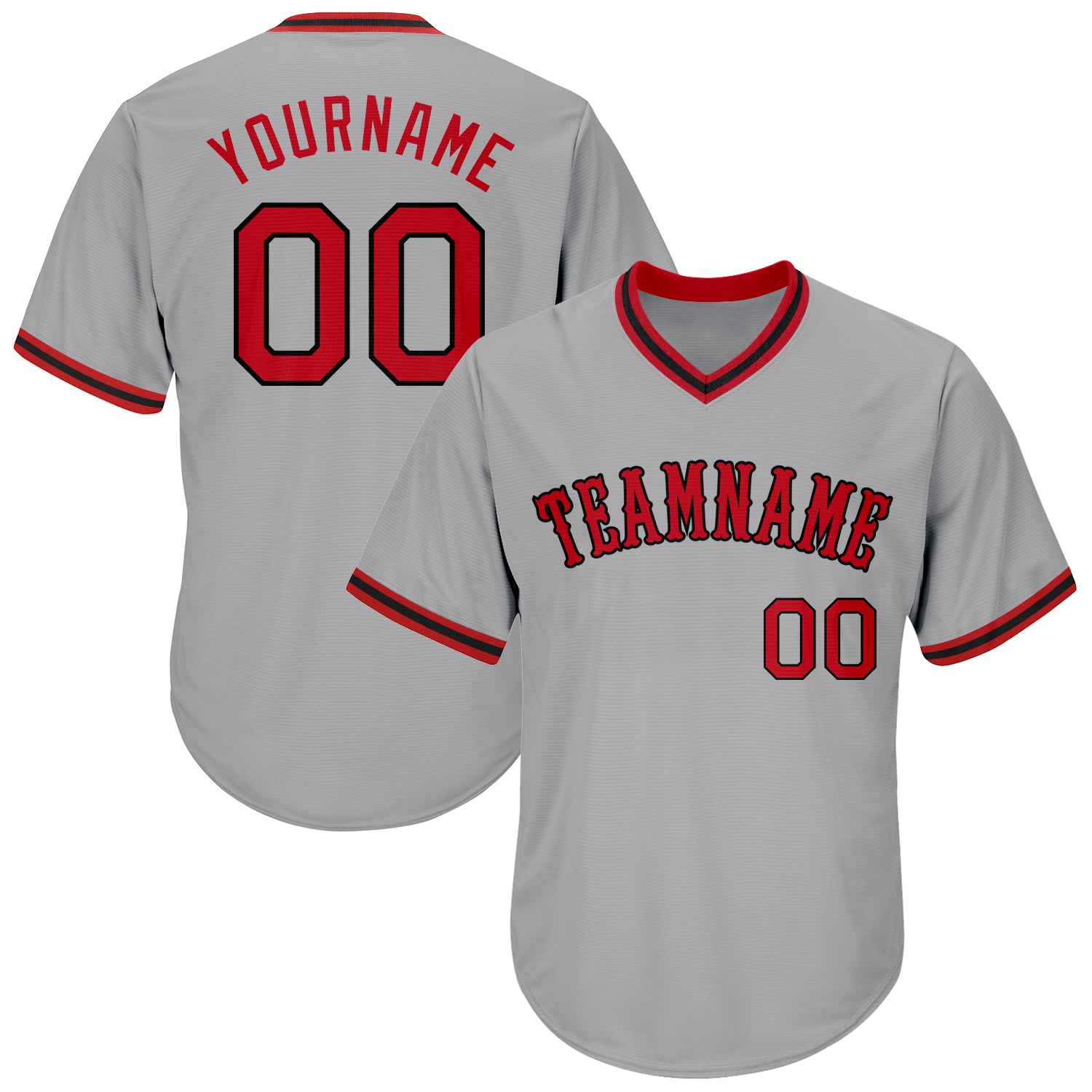 Personalized Custom Name Number Authentic Baseball Jersey Shirt - Gray Red-Black Rib-Knit Design Personalized Gray Red-Black