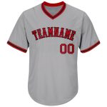 Personalized Custom Name Number Authentic Baseball Jersey Shirt - Gray Red-Black Rib-Knit Design Personalized Gray Red-Black