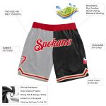 Personalized Red Black Gray Basketball Shorts Authentic Throwback Fashion Personalized Gray Red-Black Authentic Throwback