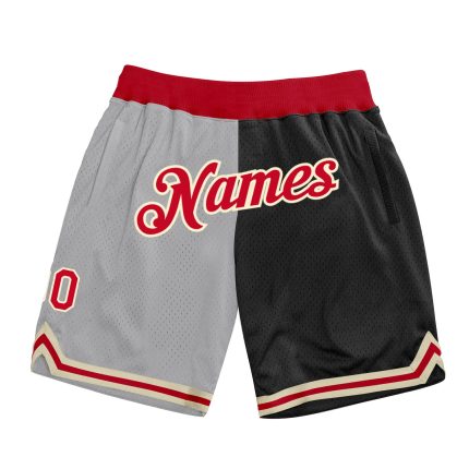 Personalized Red Black Gray Basketball Shorts Authentic Throwback Fashion Personalized Gray Red-Black Authentic Throwback