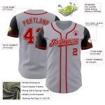 Custom Authentic Two Tone Baseball Jersey - Personalized Gray Red-Black with Name and Number Personalized Gray Red-Black
