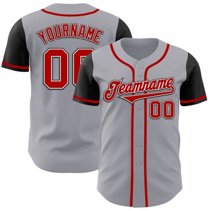 Custom Authentic Two Tone Baseball Jersey - Personalized Gray Red-Black with Name and Number Personalized Gray Red-Black