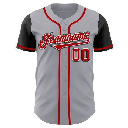 Custom Authentic Two Tone Baseball Jersey - Personalized Gray Red-Black with Name and Number Personalized Gray Red-Black
