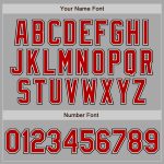 Personalized Bomber Jacket Gray Red-Black Full-Snap Varsity Letterman Personalized Gray Red-Black Bomber Full-Snap Varsity