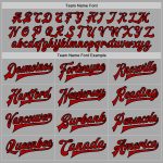 Custom Name and Number Bomber Varsity Letterman Jacket - Gray Red-Black Two Tone Full-Snap Team Jacket Personalized Gray