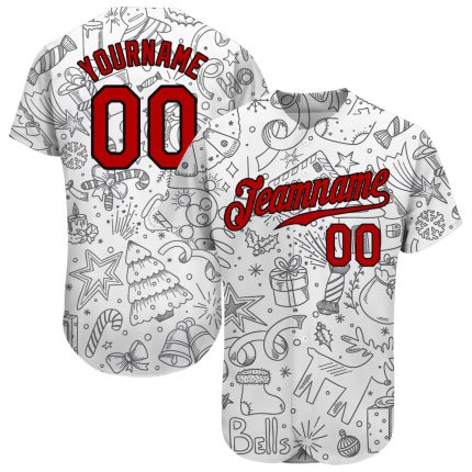 Custom Name and Number Christmas 3D Baseball Jersey Gray Red Black - Personalized Team Apparel Personalized Gray Red-Black