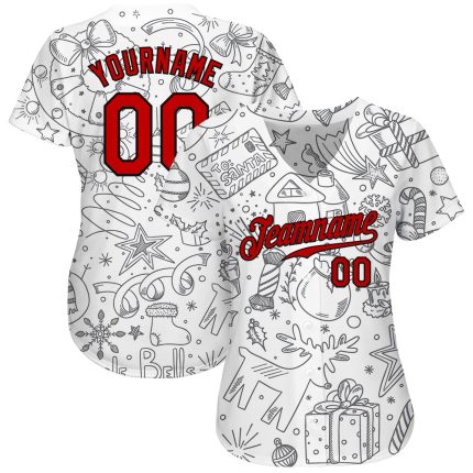Custom Name and Number Christmas 3D Baseball Jersey Gray Red Black - Personalized Team Apparel Personalized Gray Red-Black