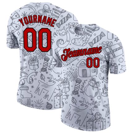 Custom Christmas 3D Performance T-Shirt with Personalized Name and Number in Gray, Red, and Black - Team Apparel Personalized