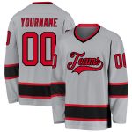 Custom Team Name and Number Hockey Jersey - Personalized Gray Red-Black Design Personalized Gray Red-Black Hockey Jersey