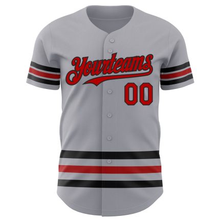 Custom Authentic Baseball Jersey with Personalized Name and Number - Gray Red-Black Line Design Personalized Gray Red-Black