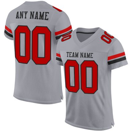 Personalized Authentic Football Jersey in Gray Red and Black Mesh Personalized Gray Red-Black Mesh Authentic Football Jersey