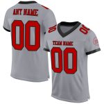 Custom Name and Number Gray Red-Black Mesh Football Jersey - Personalized Authentic Team Jersey Personalized Gray Red-Black