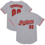 Personalized Gray Red Black Mesh Baseball Jersey - Authentic Throwback Style Personalized Gray Red-Black Mesh Authentic Throwback