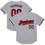 Custom Team Name and Number Personalized Gray Red-Black Mesh Baseball Jersey Authentic Throwback Personalized Gray Red-Black