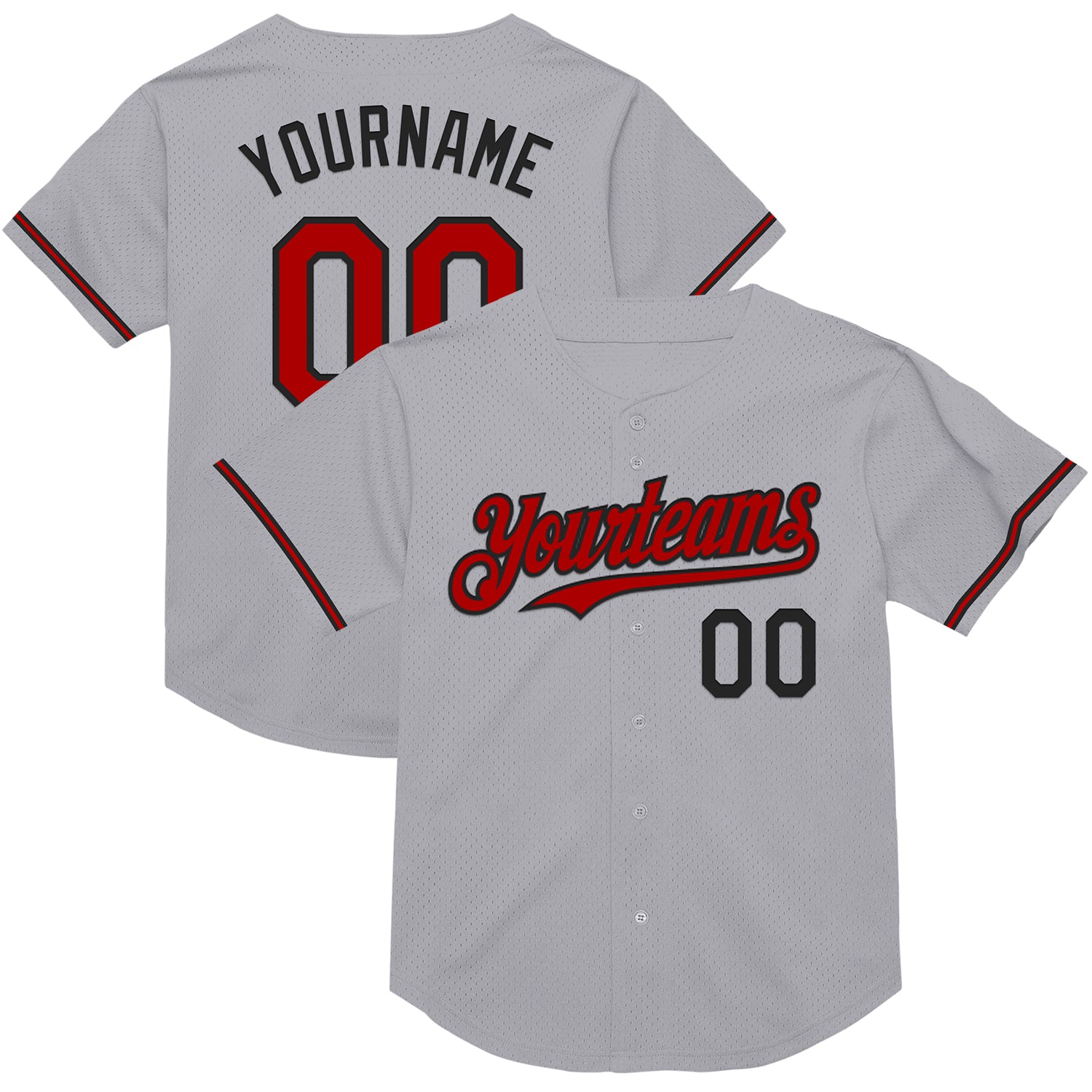 Custom Team Name and Number Personalized Gray Red-Black Mesh Baseball Jersey Authentic Throwback Personalized Gray Red-Black