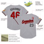 Custom Team Name and Number Personalized Gray Red-Black Mesh Baseball Jersey Authentic Throwback Personalized Gray Red-Black