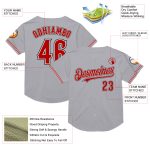 Personalized Gray Red Black Mesh Baseball Jersey - Authentic Throwback Style Personalized Gray Red-Black Mesh Authentic Throwback