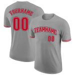 Custom Team Performance T-Shirt with Name and Number - Gray Red-Black Personalized Gray Red-Black Performance T-Shirt Team