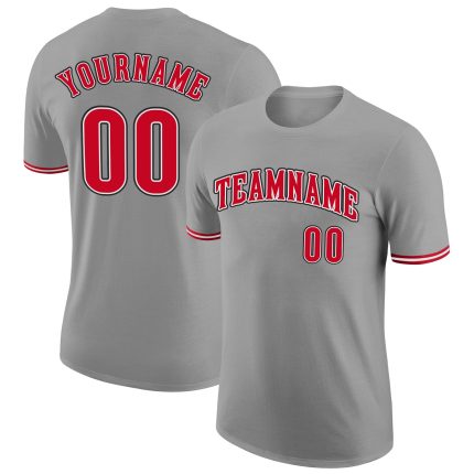 Custom Team Performance T-Shirt with Name and Number - Gray Red-Black Personalized Gray Red-Black Performance T-Shirt Team