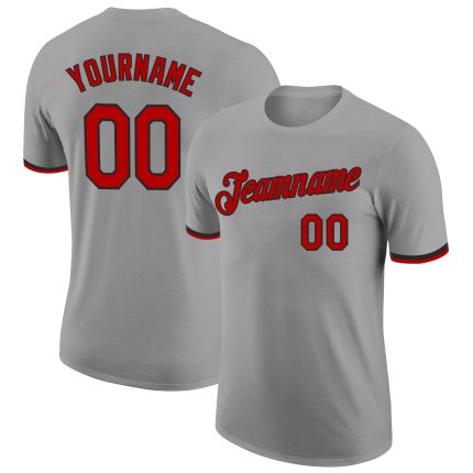 Personalized Performance T-Shirt in Gray Red-Black for Men and Women Personalized Gray Red-Black Performance T-Shirt