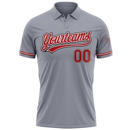 Personalized Gray Red-Black Golf Polo Shirt for Performance and Comfort Personalized Gray Red-Black Performance Vapor Golf