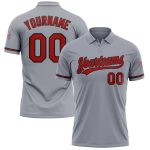 Custom Name Number Gray Red-Black Performance Golf Polo Shirt - Personalized Team Apparel Personalized Gray Red-Black Performance