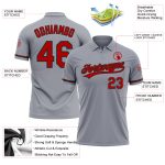 Custom Name Number Gray Red-Black Performance Golf Polo Shirt - Personalized Team Apparel Personalized Gray Red-Black Performance