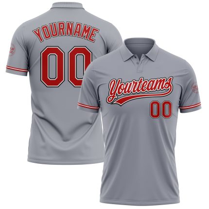 Personalized Gray Red-Black Golf Polo Shirt for Performance and Comfort Personalized Gray Red-Black Performance Vapor Golf