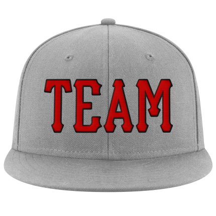 Custom Team Name Number Snapback Hat Adjustable Gray Red Black Stitched Personalized Gray Red-Black Stitched Adjustable Snapback