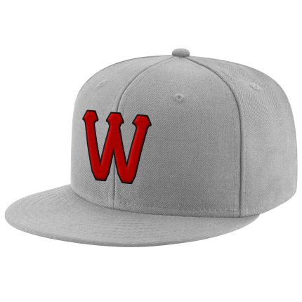 Custom Team Name Number Snapback Hat Adjustable Gray Red Black Stitched Personalized Gray Red-Black Stitched Adjustable Snapback