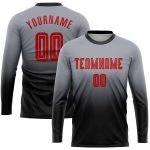 Custom Soccer Jersey with Name and Number - Personalized Gray Red-Black Sublimation Long Sleeve Uniform Personalized Gray